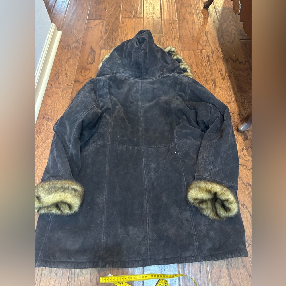 Vintage y2k Dennis Basso Genuine Leather Faux Fur Trim Coat – Size 2X - Picture 4 of 13